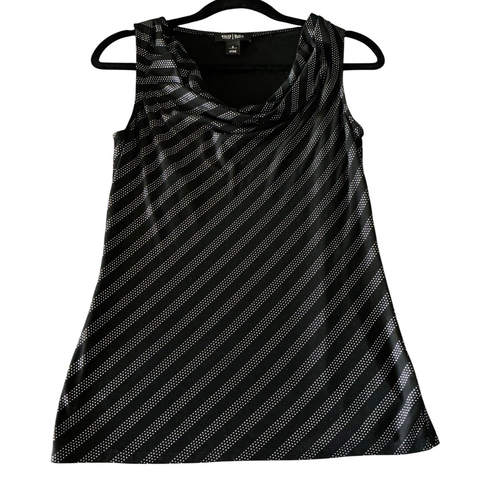 White House Black Market Silver Metallic Striped Cowl Neck Tank Top Small Black
